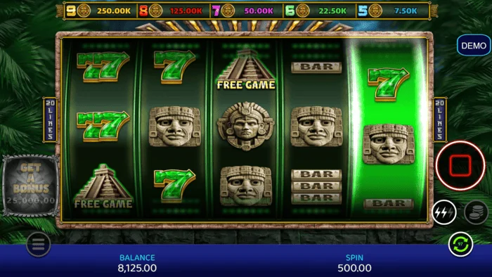 Mayan Madness - zaslon igre s valjcima i linijama